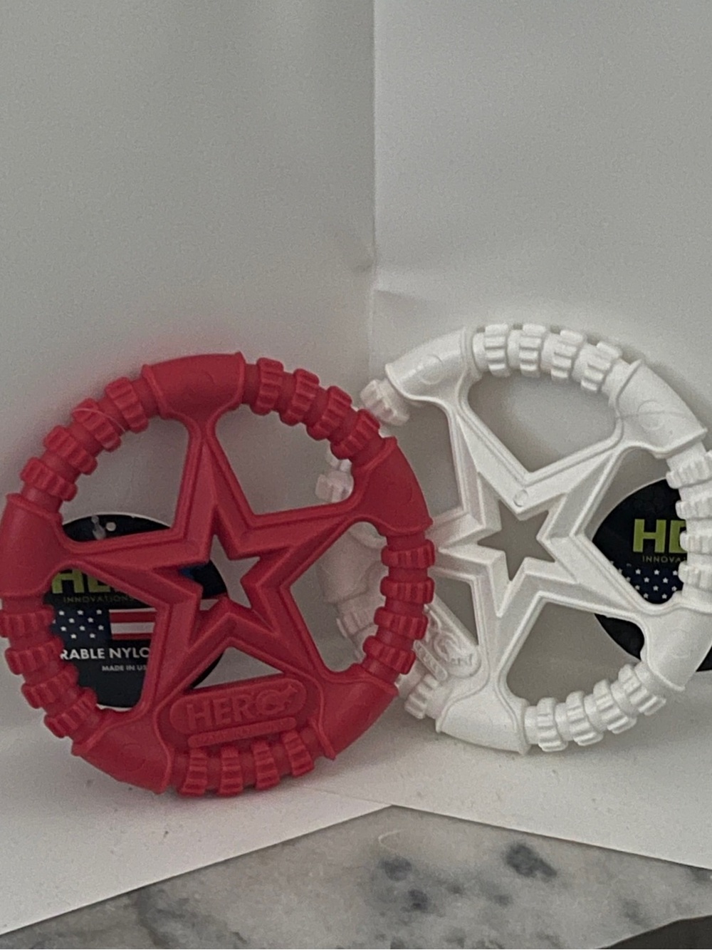 2 Dog Herc Star Ring Durable Dog Toy - Red & White 6”